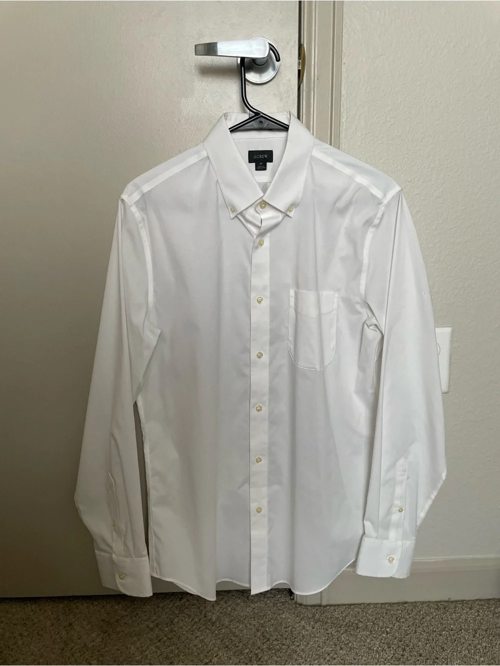 J. Crew Men's White Button-Down Dress Shirt with Pocket